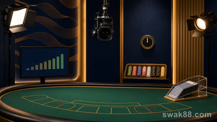 Live casino studio equipment and table prepared for a connection and limits check