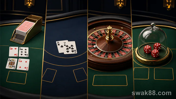 Baccarat, blackjack, roulette, and sic bo tables compared